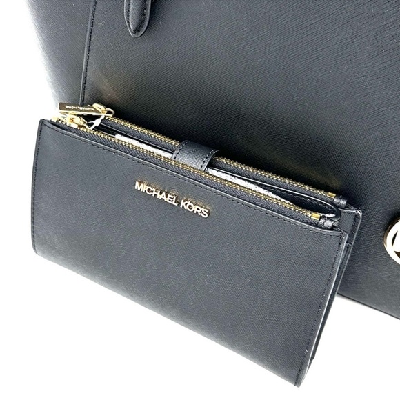 Michael Kors Large Charlotte Tote Bag & Large Double Zip Wallet Black - Picture 12 of 14